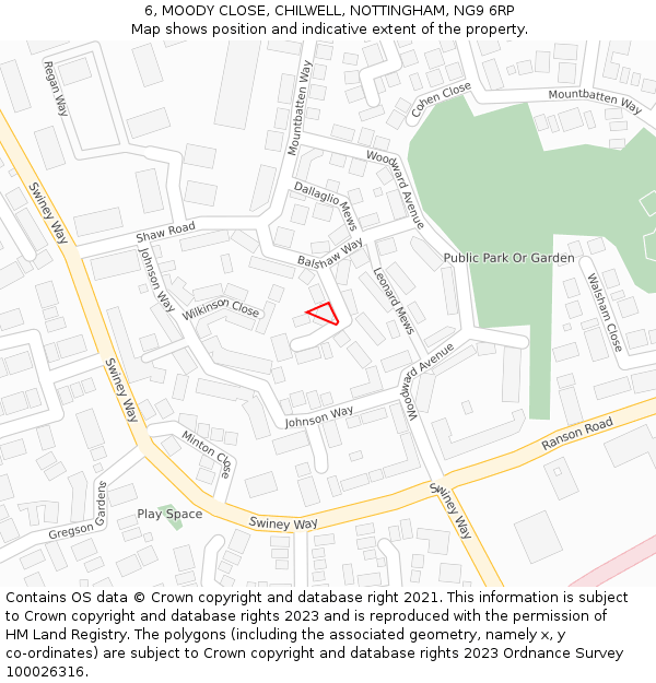 6, MOODY CLOSE, CHILWELL, NOTTINGHAM, NG9 6RP: Location map and indicative extent of plot