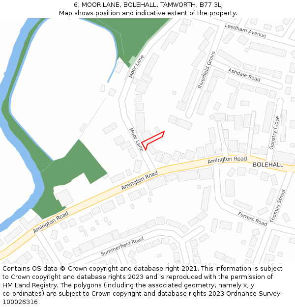 6, MOOR LANE, BOLEHALL, TAMWORTH, B77 3LJ: Location map and indicative extent of plot