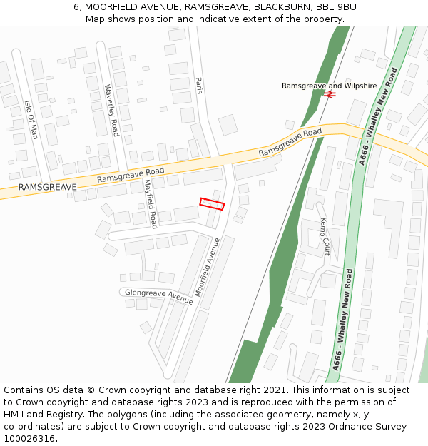 6, MOORFIELD AVENUE, RAMSGREAVE, BLACKBURN, BB1 9BU: Location map and indicative extent of plot
