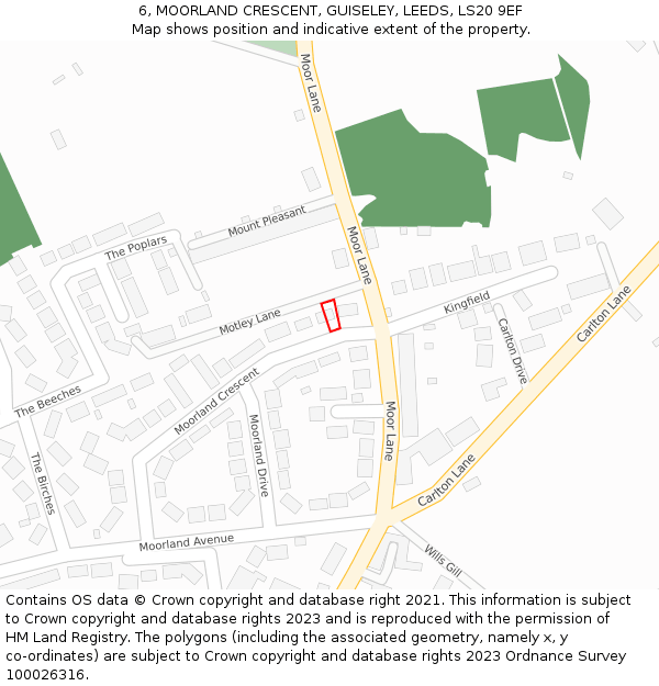 6, MOORLAND CRESCENT, GUISELEY, LEEDS, LS20 9EF: Location map and indicative extent of plot