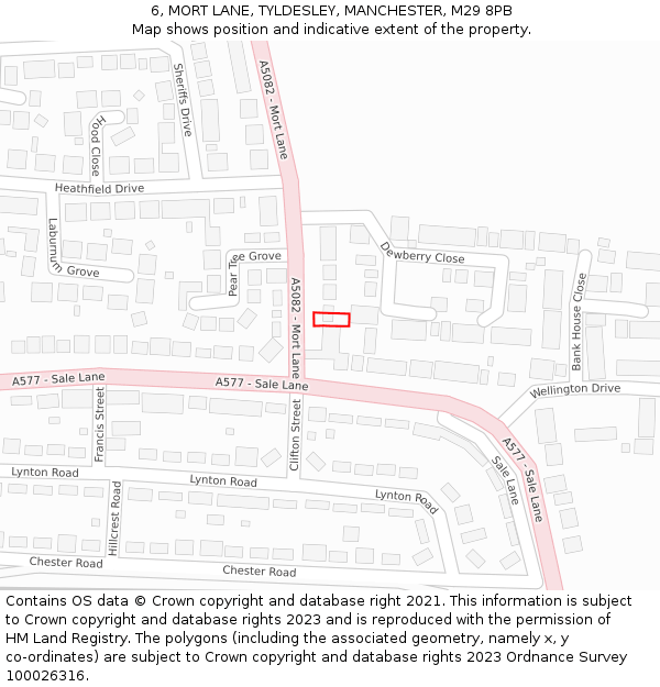 6, MORT LANE, TYLDESLEY, MANCHESTER, M29 8PB: Location map and indicative extent of plot