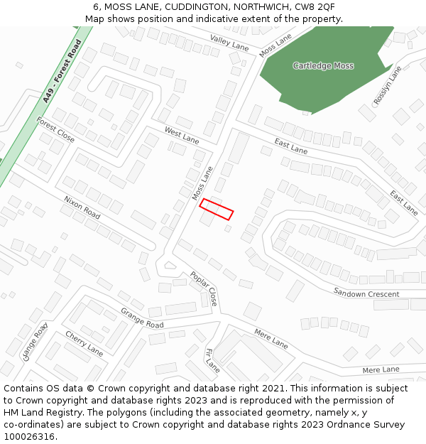 6, MOSS LANE, CUDDINGTON, NORTHWICH, CW8 2QF: Location map and indicative extent of plot