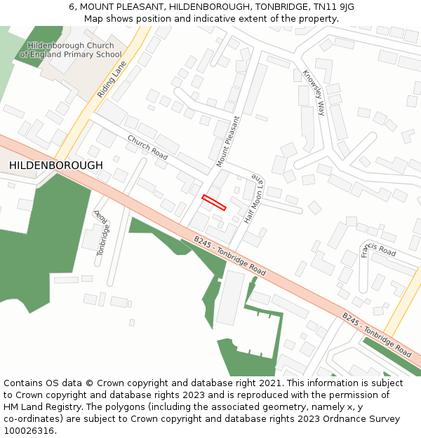 6, MOUNT PLEASANT, HILDENBOROUGH, TONBRIDGE, TN11 9JG: Location map and indicative extent of plot