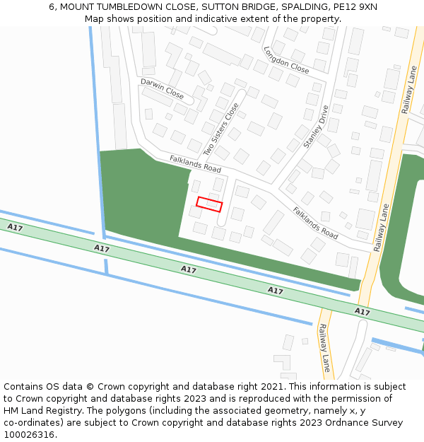 6, MOUNT TUMBLEDOWN CLOSE, SUTTON BRIDGE, SPALDING, PE12 9XN: Location map and indicative extent of plot