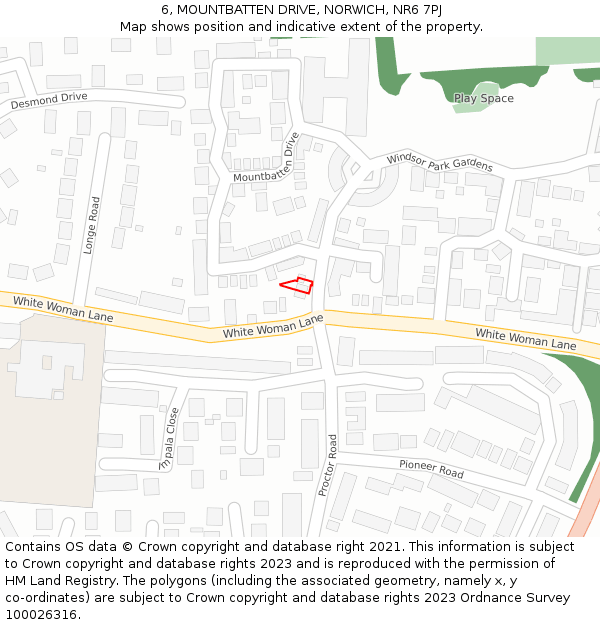 6, MOUNTBATTEN DRIVE, NORWICH, NR6 7PJ: Location map and indicative extent of plot