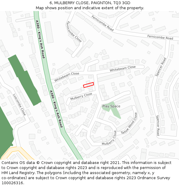 6, MULBERRY CLOSE, PAIGNTON, TQ3 3GD: Location map and indicative extent of plot