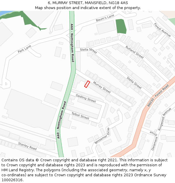 6, MURRAY STREET, MANSFIELD, NG18 4AS: Location map and indicative extent of plot