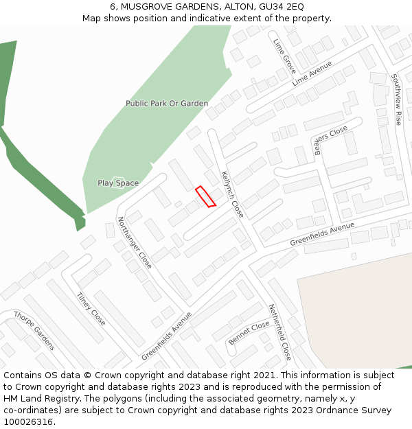 6, MUSGROVE GARDENS, ALTON, GU34 2EQ: Location map and indicative extent of plot