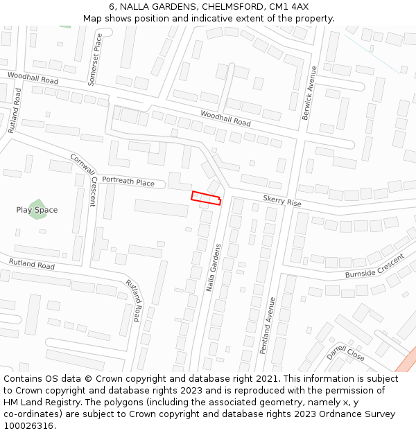 6, NALLA GARDENS, CHELMSFORD, CM1 4AX: Location map and indicative extent of plot