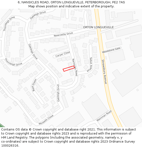 6, NANSICLES ROAD, ORTON LONGUEVILLE, PETERBOROUGH, PE2 7AS: Location map and indicative extent of plot