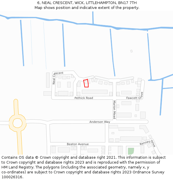 6, NEAL CRESCENT, WICK, LITTLEHAMPTON, BN17 7TH: Location map and indicative extent of plot