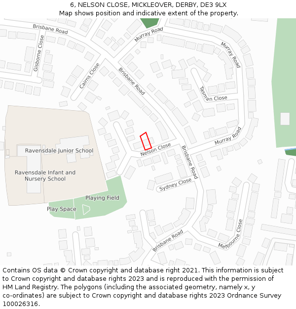 6, NELSON CLOSE, MICKLEOVER, DERBY, DE3 9LX: Location map and indicative extent of plot