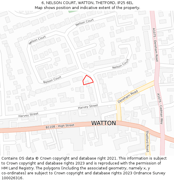 6, NELSON COURT, WATTON, THETFORD, IP25 6EL: Location map and indicative extent of plot