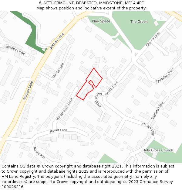 6, NETHERMOUNT, BEARSTED, MAIDSTONE, ME14 4FE: Location map and indicative extent of plot