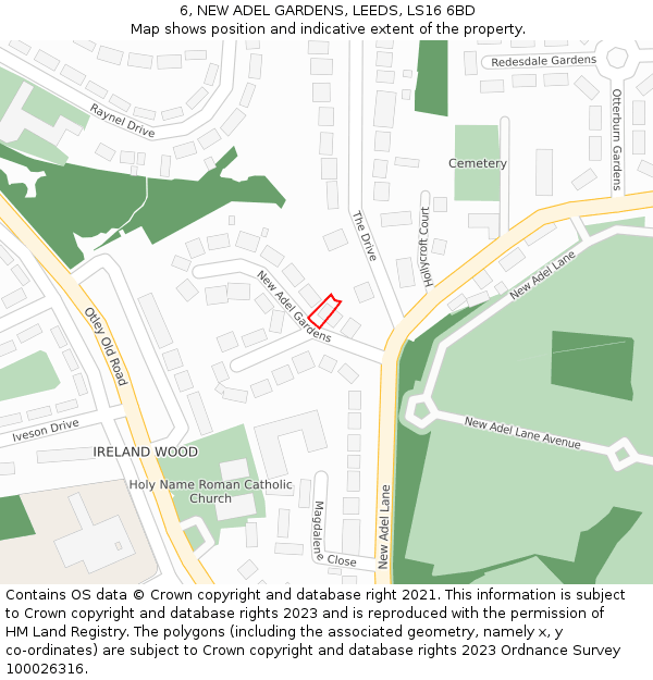 6, NEW ADEL GARDENS, LEEDS, LS16 6BD: Location map and indicative extent of plot