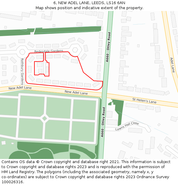 6, NEW ADEL LANE, LEEDS, LS16 6AN: Location map and indicative extent of plot