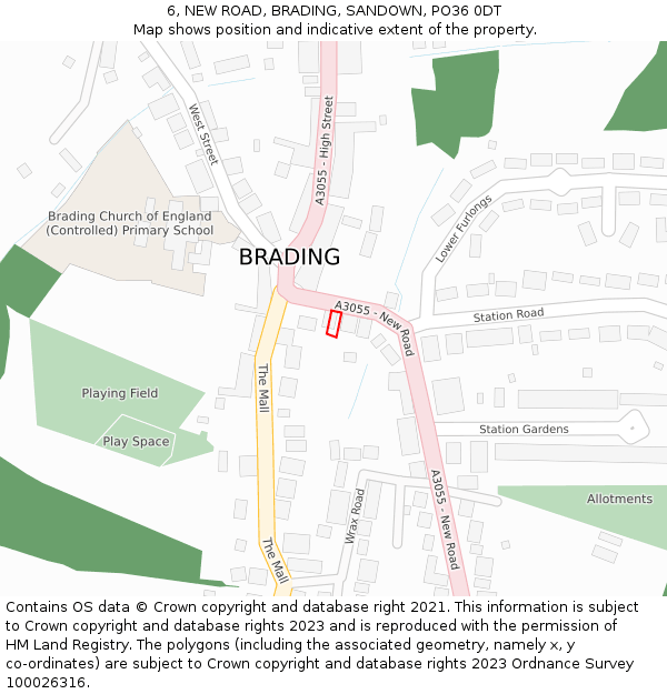 6, NEW ROAD, BRADING, SANDOWN, PO36 0DT: Location map and indicative extent of plot