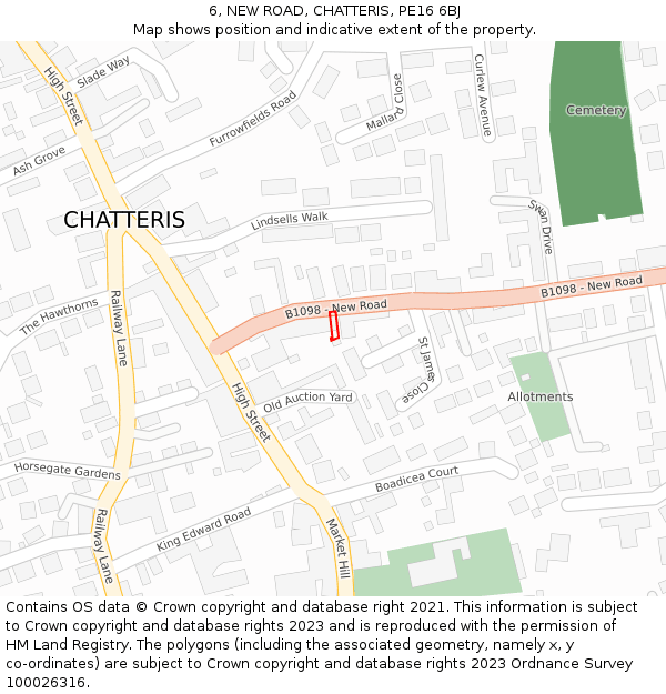 6, NEW ROAD, CHATTERIS, PE16 6BJ: Location map and indicative extent of plot