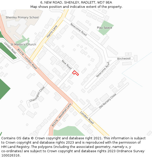 6, NEW ROAD, SHENLEY, RADLETT, WD7 9EA: Location map and indicative extent of plot