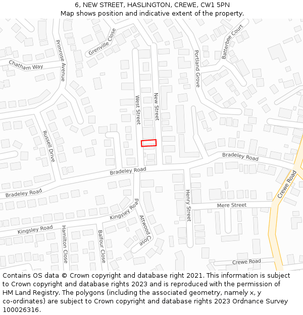 6, NEW STREET, HASLINGTON, CREWE, CW1 5PN: Location map and indicative extent of plot