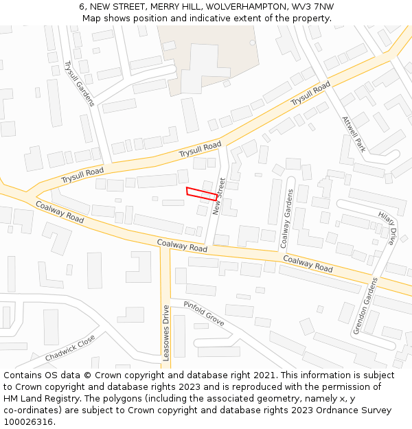 6, NEW STREET, MERRY HILL, WOLVERHAMPTON, WV3 7NW: Location map and indicative extent of plot