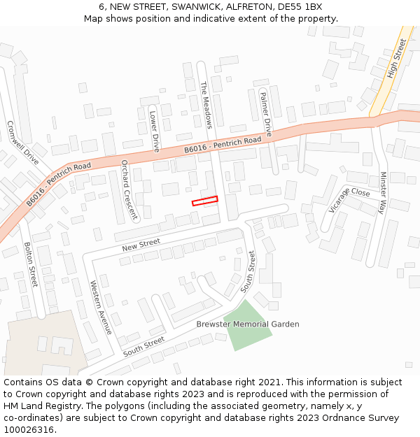 6, NEW STREET, SWANWICK, ALFRETON, DE55 1BX: Location map and indicative extent of plot