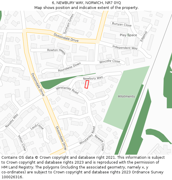 6, NEWBURY WAY, NORWICH, NR7 0YQ: Location map and indicative extent of plot