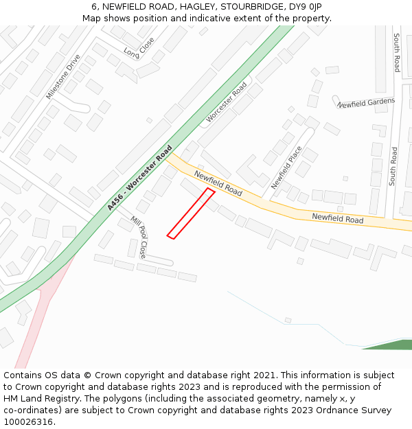 6, NEWFIELD ROAD, HAGLEY, STOURBRIDGE, DY9 0JP: Location map and indicative extent of plot