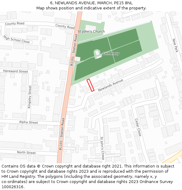6, NEWLANDS AVENUE, MARCH, PE15 8NL: Location map and indicative extent of plot
