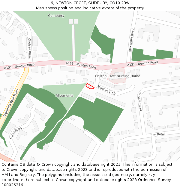 6, NEWTON CROFT, SUDBURY, CO10 2RW: Location map and indicative extent of plot