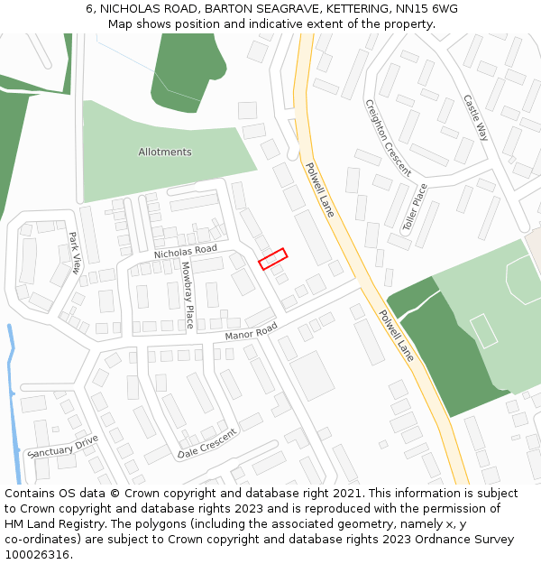 6, NICHOLAS ROAD, BARTON SEAGRAVE, KETTERING, NN15 6WG: Location map and indicative extent of plot