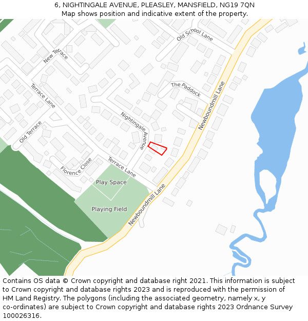 6, NIGHTINGALE AVENUE, PLEASLEY, MANSFIELD, NG19 7QN: Location map and indicative extent of plot