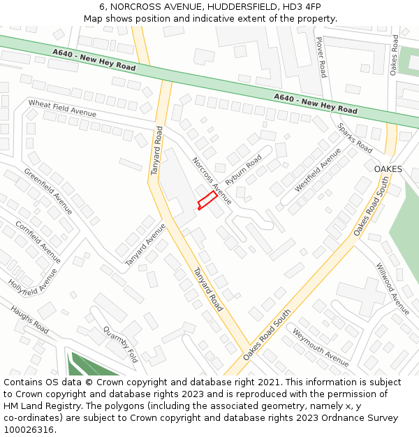 6, NORCROSS AVENUE, HUDDERSFIELD, HD3 4FP: Location map and indicative extent of plot