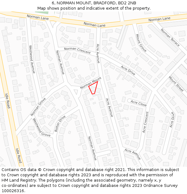 6, NORMAN MOUNT, BRADFORD, BD2 2NB: Location map and indicative extent of plot