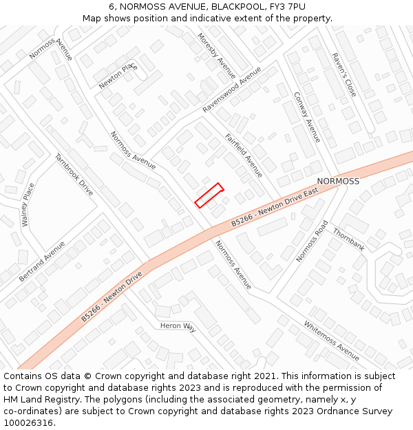 6, NORMOSS AVENUE, BLACKPOOL, FY3 7PU: Location map and indicative extent of plot