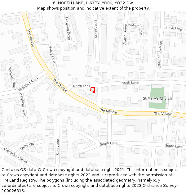 6, NORTH LANE, HAXBY, YORK, YO32 3JW: Location map and indicative extent of plot
