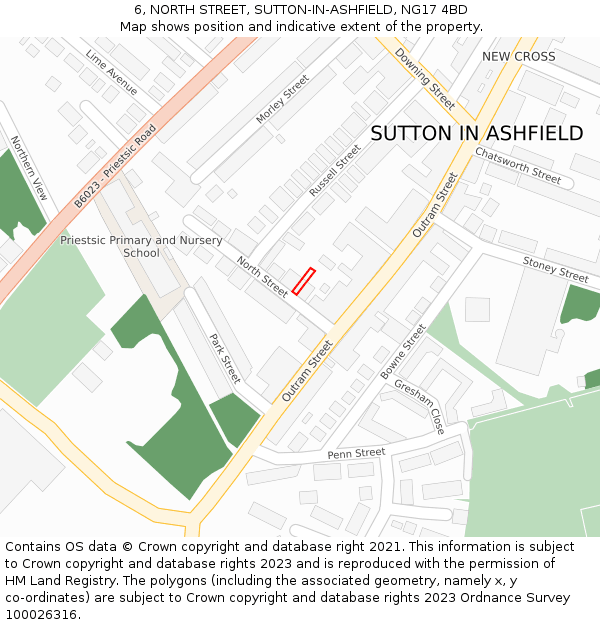 6, NORTH STREET, SUTTON-IN-ASHFIELD, NG17 4BD: Location map and indicative extent of plot