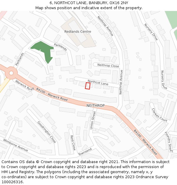 6, NORTHCOT LANE, BANBURY, OX16 2NY: Location map and indicative extent of plot