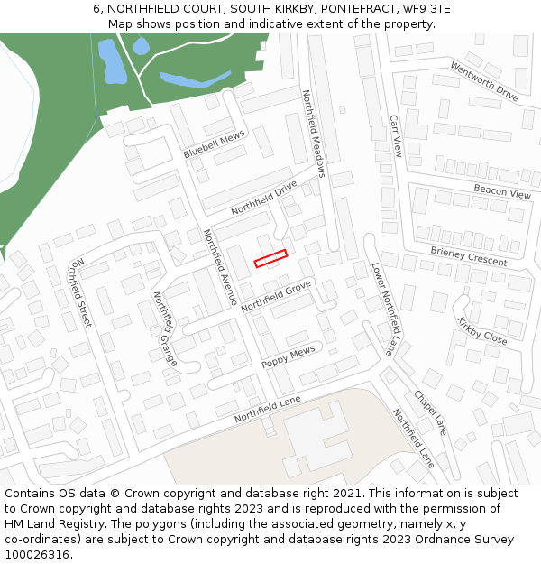 6, NORTHFIELD COURT, SOUTH KIRKBY, PONTEFRACT, WF9 3TE: Location map and indicative extent of plot