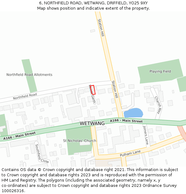 6, NORTHFIELD ROAD, WETWANG, DRIFFIELD, YO25 9XY: Location map and indicative extent of plot