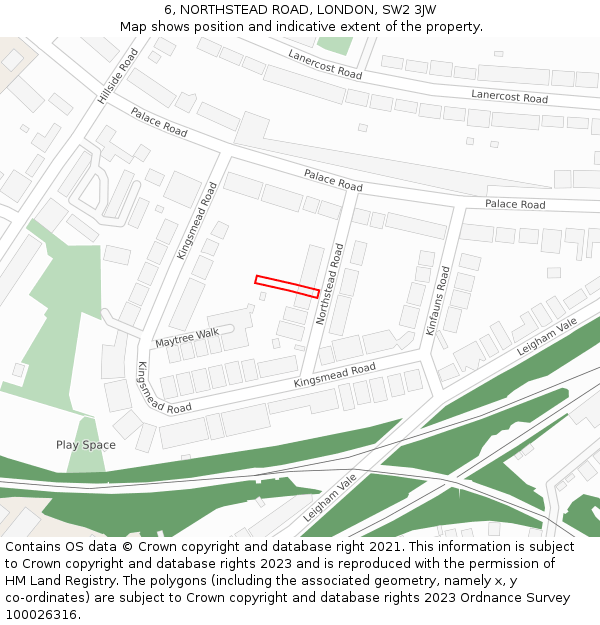 6, NORTHSTEAD ROAD, LONDON, SW2 3JW: Location map and indicative extent of plot