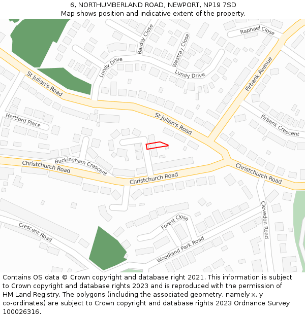 6, NORTHUMBERLAND ROAD, NEWPORT, NP19 7SD: Location map and indicative extent of plot