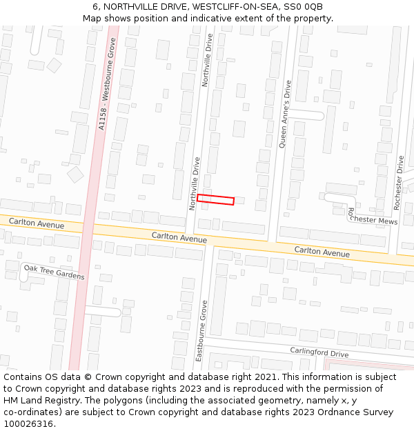 6, NORTHVILLE DRIVE, WESTCLIFF-ON-SEA, SS0 0QB: Location map and indicative extent of plot