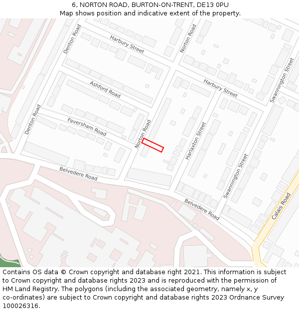 6, NORTON ROAD, BURTON-ON-TRENT, DE13 0PU: Location map and indicative extent of plot