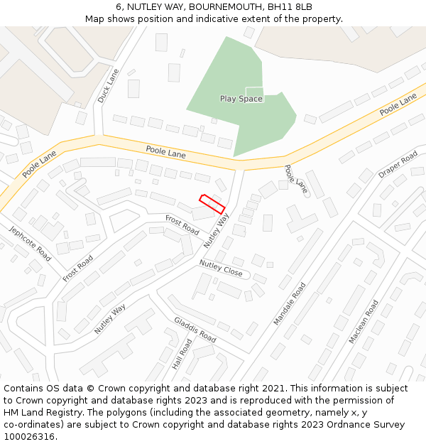 6, NUTLEY WAY, BOURNEMOUTH, BH11 8LB: Location map and indicative extent of plot