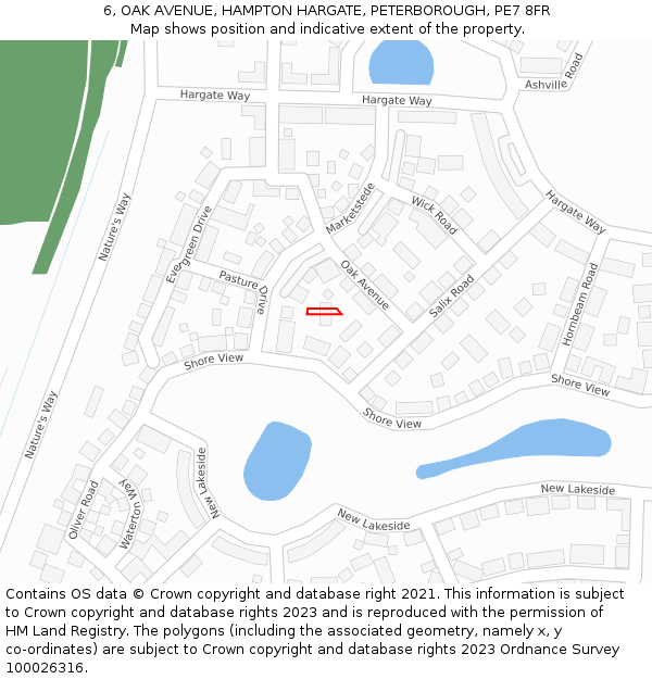 6, OAK AVENUE, HAMPTON HARGATE, PETERBOROUGH, PE7 8FR: Location map and indicative extent of plot