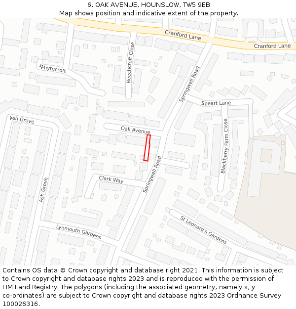 6, OAK AVENUE, HOUNSLOW, TW5 9EB: Location map and indicative extent of plot