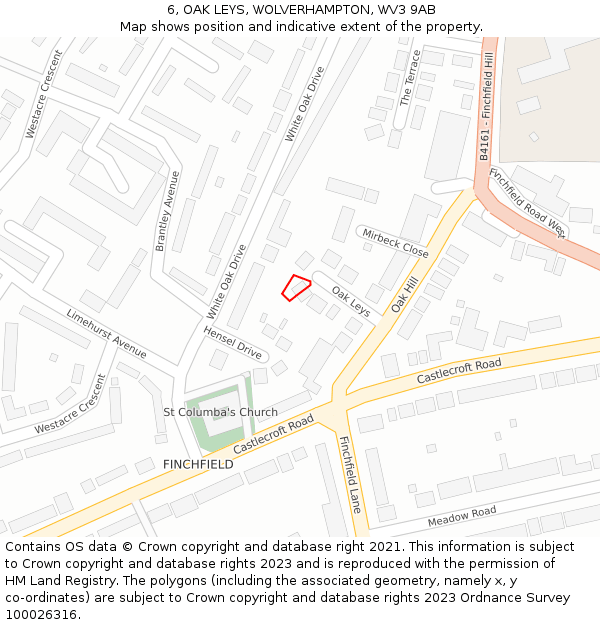 6, OAK LEYS, WOLVERHAMPTON, WV3 9AB: Location map and indicative extent of plot