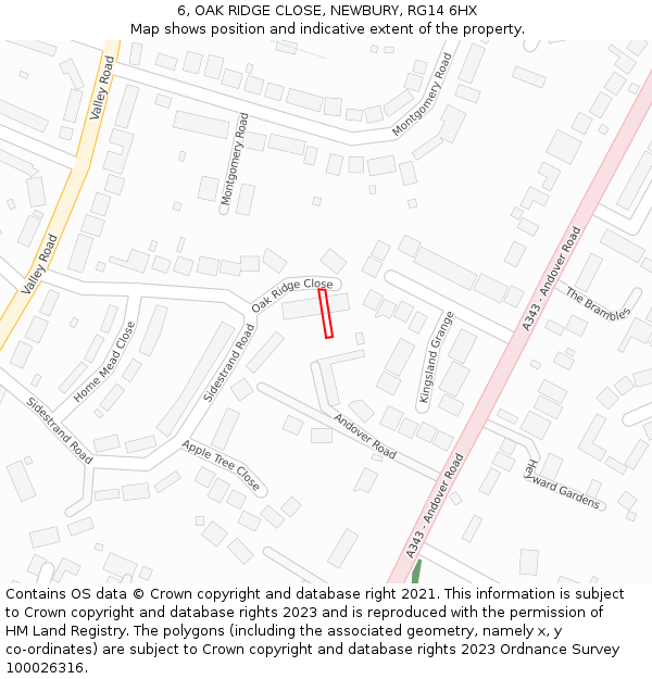 6, OAK RIDGE CLOSE, NEWBURY, RG14 6HX: Location map and indicative extent of plot