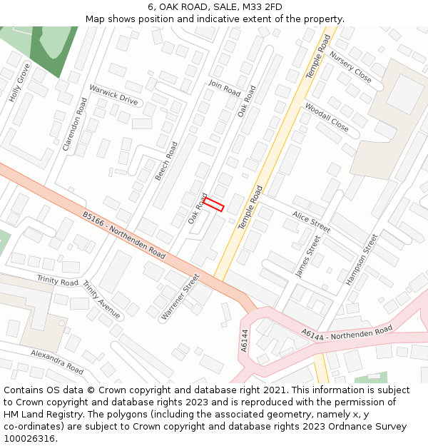 6, OAK ROAD, SALE, M33 2FD: Location map and indicative extent of plot